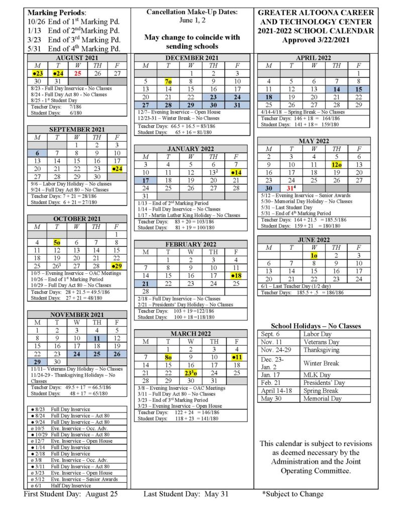 Calendar - Greater Altoona CTC